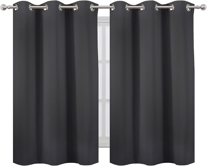Dark Grey Blackout Curtains 42 x 54 Inch Length Set of 2 Panels Grommet Bedroom Curtains for Living Room