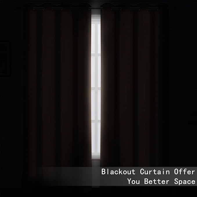 Blackout Curtains 66 x 54 Inch Long Cappuccino Curtains Set of 2 Panels Room Darkening Curtains for Bedroom and Living Room
