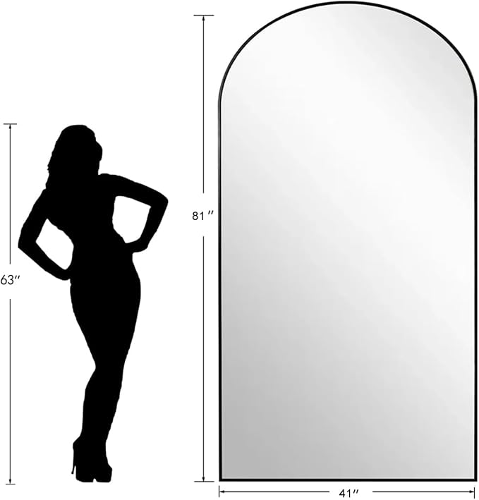 Dewfig Arched Full Length Mirror, 81"x41" Large Floor Mirror, Black | Aluminum Alloy Frame Oversized Full Body Mirror, HD Shatterproof Tempered Glass, Lean/Stand/Wall for Living Room,Bedroom