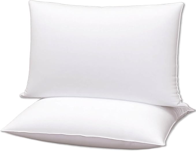 Flat Ultra Thin Bed Pillows Standard Size Pillow Set of 2 Extra Soft Down Alternative for Stomach Back Sleeper White 20x26inches