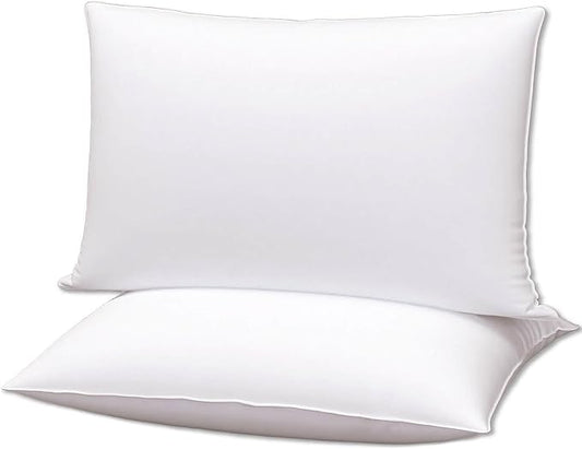 Flat Ultra Thin Bed Pillows Standard Size Pillow Set of 2 Extra Soft Down Alternative for Stomach Back Sleeper White 20x26inches