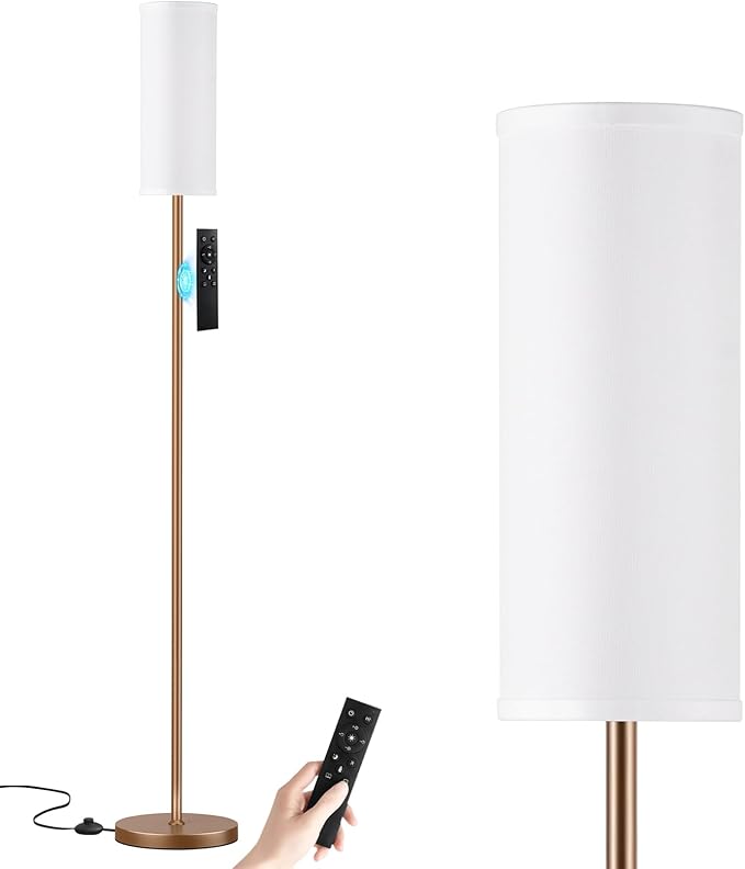 64'' Floor Lamps for Living Room with Remote Control and Stepless Dimmable Colors Temperature & Brightness, 9W Bulb Included(White Lampshade & Brown Pole)