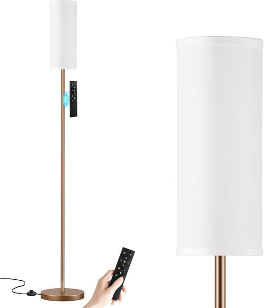 64'' Floor Lamps for Living Room with Remote Control and Stepless Dimmable Colors Temperature & Brightness, 9W Bulb Included(White Lampshade & Brown Pole)