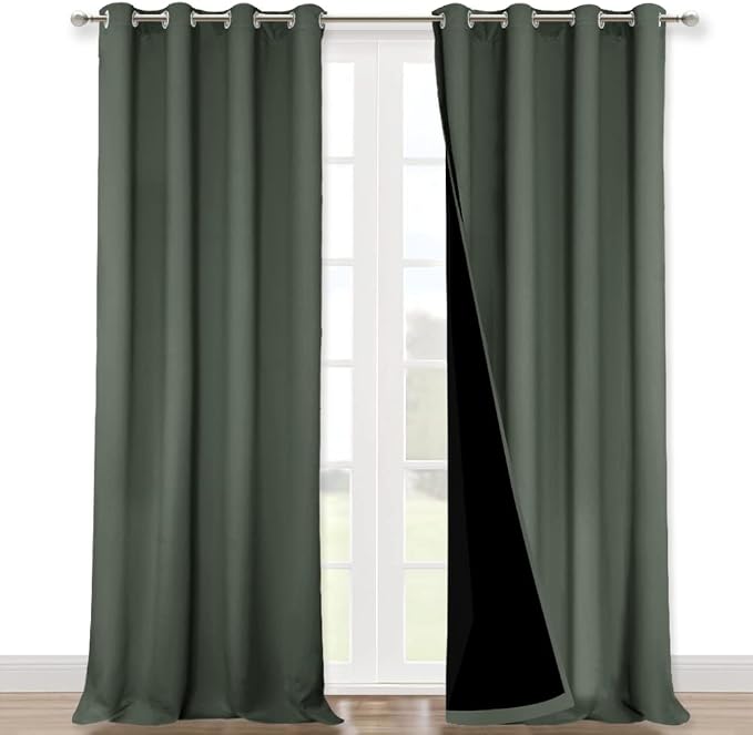 NICETOWN Full Shading Curtains for Windows, Super Heavy-Duty Black Lined Blackout Curtains for Bedroom, Privacy Assured Window Treatment (Dark Mallard, Pack of 2, 52 inches W x 95 inches L)