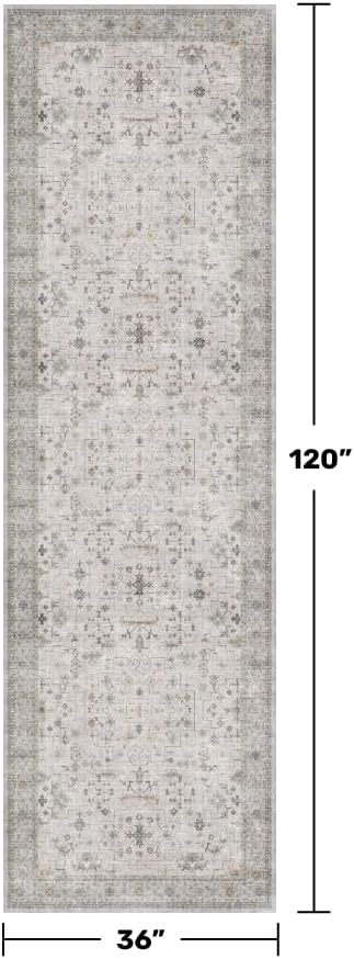 Neutral Light Gray & Sage Kitchen Rug 10 ft Long - Modern Boho 3x10 Extra Long Runners for Hallways, Washable Low Pile Entryway Indoor Rug, Non-Slip Stain Resistant Low Pile Throw Carpet