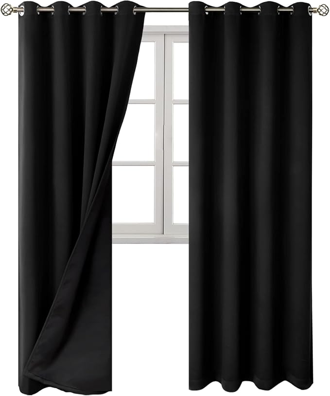 BGment Black Blackout Curtains 95 Inches Long 2 Panels Set for Living Room, Thermal Insulated 100% Light Blocking Curtains & Drapes, Grommet Soundproof Curtains for Bedroom Window, Each 52 Wide