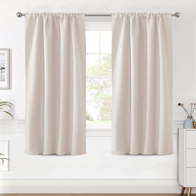 H.VERSAILTEX Blackout Curtains Thermal Insulated Window Treatment Panels Room Darkening Blackout Drapes for Living Room Back Tab/Rod Pocket Bedroom Draperies (2 Panels, Natural, 42 x 63 Inch)