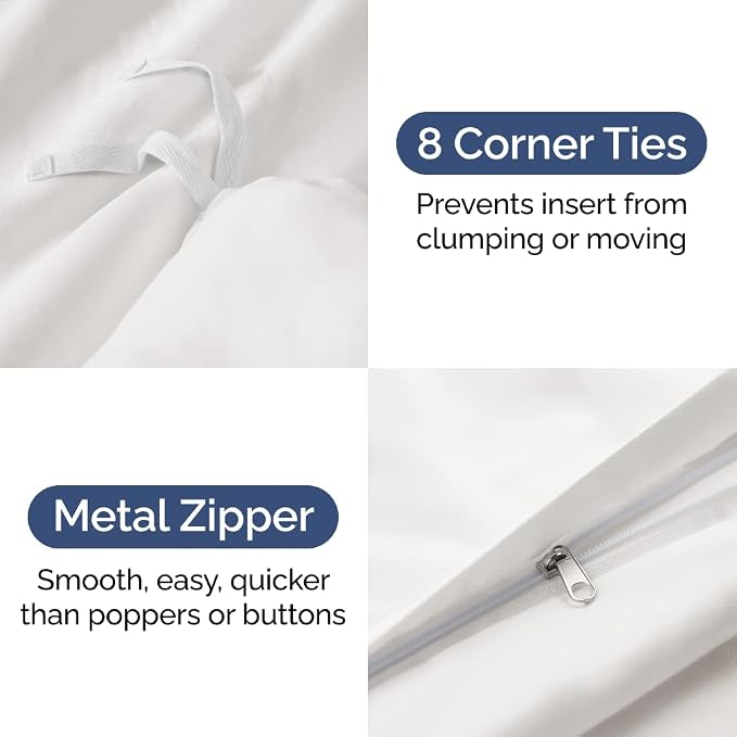 Duvet Cover Super King - 3 Piece with Zipper Closure - Antique White | Extra Soft, Breathable, Super King Duvet Cover 108" x 98" w/ 2 Pillow Shams, Zipper Closures & Ties, Women, Men, Kids & Teens