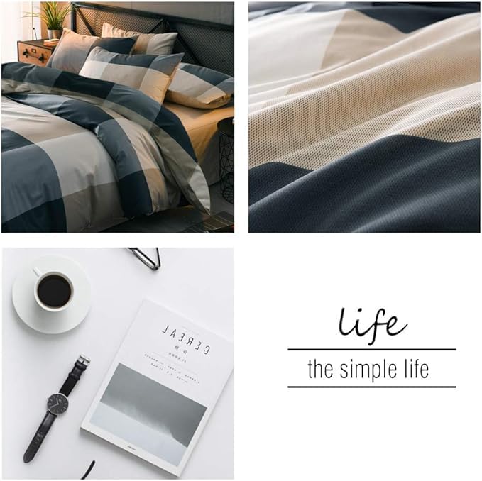 King Comforter Set Modern Style Checkered Pattern Comforter Boho Plaid Comforter Set 1 Geometric Comforter with 2 Pillow Shams Fluffy Bedding Set for All Seasons King Size Comforter Set for Men Women