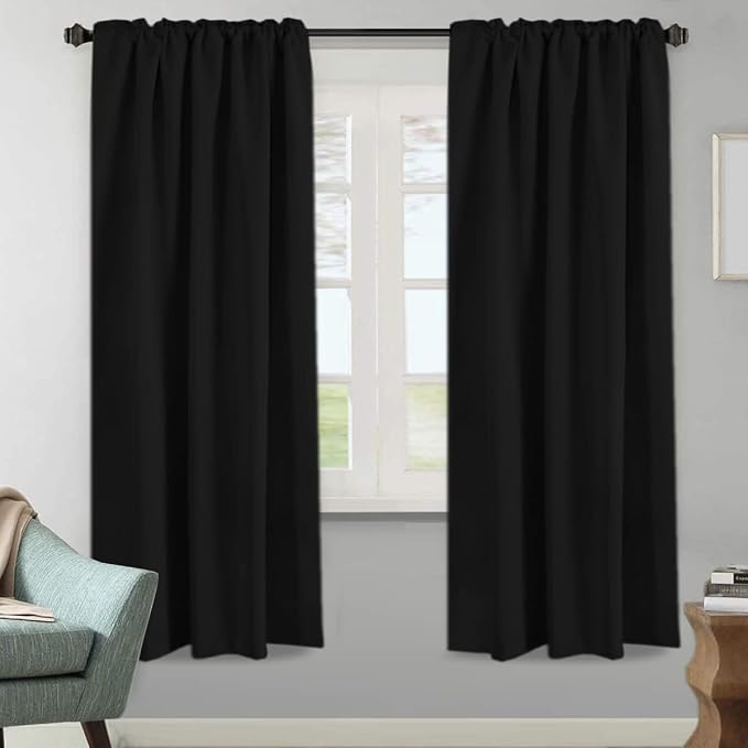 H.VERSAILTEX Blackout Curtains Thermal Insulated Window Treatment Panels Room Darkening Blackout Drapes for Living Room Back Tab/Rod Pocket Bedroom Draperies, 52 x 72 Inch, Jet Black, 2 Panels