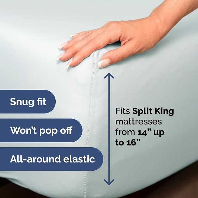 Flex Top Split Head King 4 Piece Sheet Set - Soft & Breathable - Ice Blue | Cooling Bed Sheets Set, Hotel Luxury Bedding for Women & Men with Deep Pockets, Wrinkle Free & Fade Resistant, Oeko-Tex