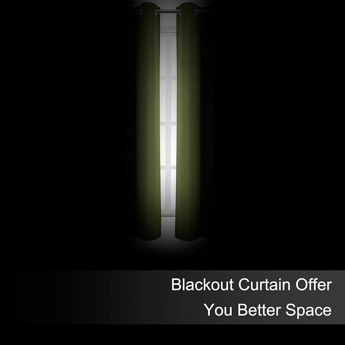 Blackout Curtains 66 x 72 Inch Long Olive Green Curtains Set of 2 Panels Room Darkening Curtains for Bedroom and Living Room