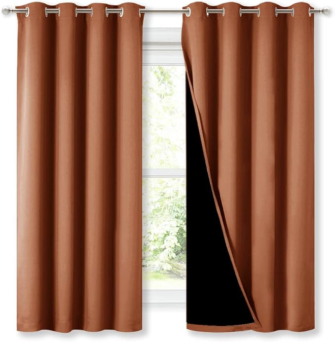 NICETOWN Burnt Orange Blackout Curtains for Kitchen 52" w x 63" L 2 Panels | 100% Room Darkening Lined 2 Thick Layers Completely Light Blocking Window Treatment Thermal Insulated Drapes for Bedroom