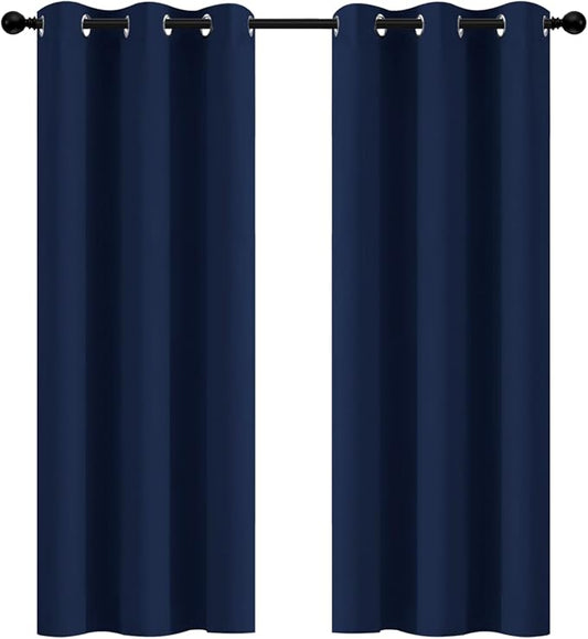 Yakamok Room Darkening Curtains 42x72 inch Length Navy Blue-Living Room | 2 panels,grommet blackout window treatment,thermal insulated,light blocking drapes,privacy protection,bedroom dining room