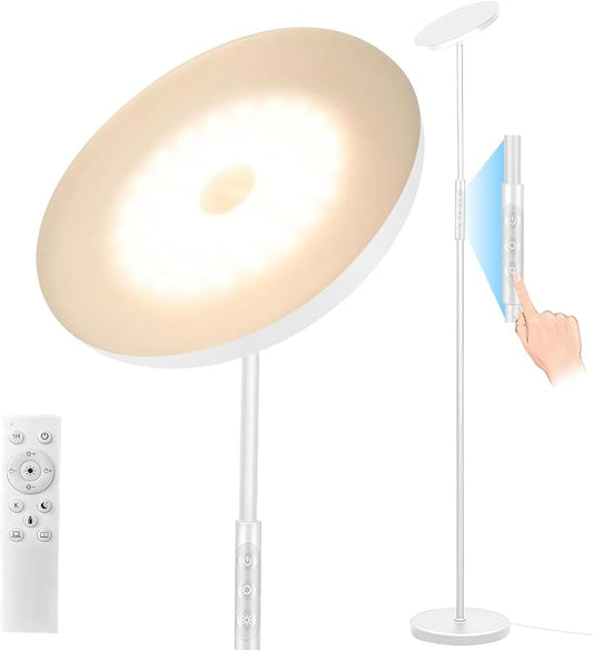 mukuxin Floor Lamp, Upgraded 40W 4000LM Super Bright Torchiere LED Floor Lamps for Living Room, Stepless Dimmable Color Temperature 2700K-6500K with Remote & Touch Control, Standing Light (40W White)