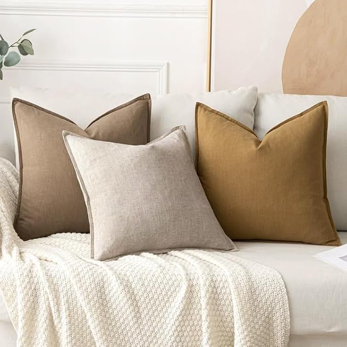 MIULEE Decorative Linen Pillow Covers 18x18 Inch Natural Linen | Boho Farmhouse Neutral Couch Throw Pillows for Bed, Pack of 2 Accent Modern Pillowcases, Sofa Livingroom Home Decor
