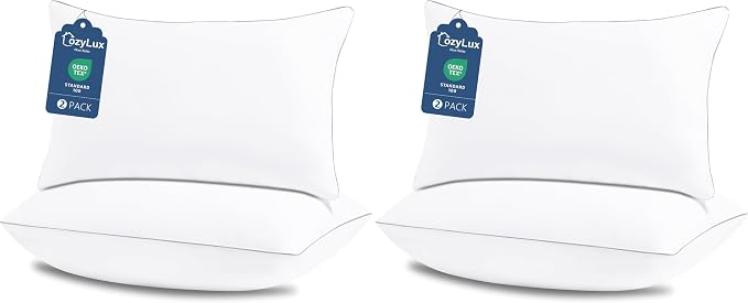 CozyLux Soft Supportive Bed Pillows for Side and Back Sleepers, Oeko-Tex Certified Down Alternative Filling, Hotel Quality Fluffy Sleeping Pillow, White, King - 19" x 34", 4 Pack