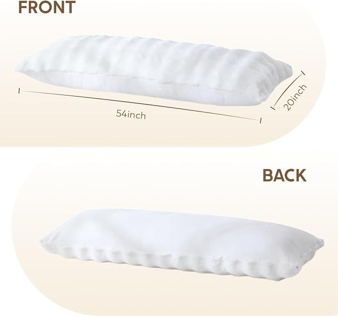 DOWNCOOL Premium Large Body Pillow Insert with Faux Rabbit Fur Cover - Large Full Body Pillows for Adults - Soft Long Bed Pillows for Side Sleepers - 20x54 inch (White, with Cover)