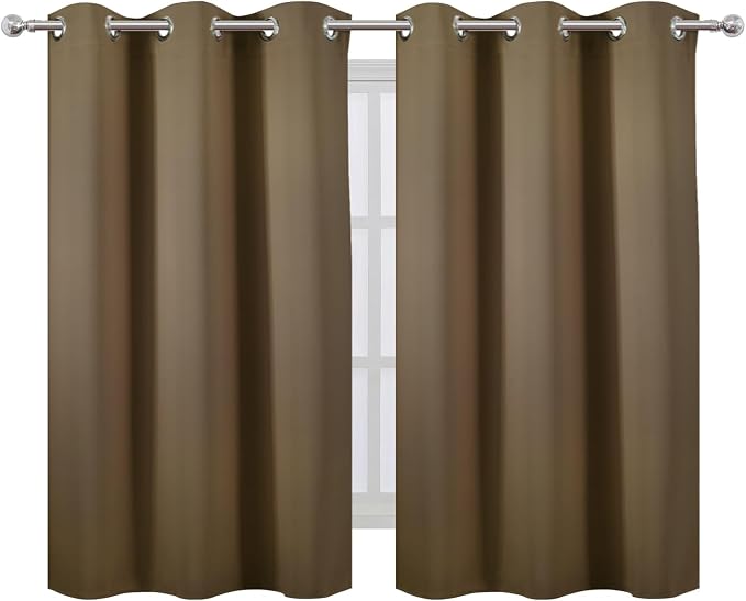 Brown Blackout Curtains 42 x 54 Inch Length Set of 2 Panels Grommet Bedroom Curtains for Living Room