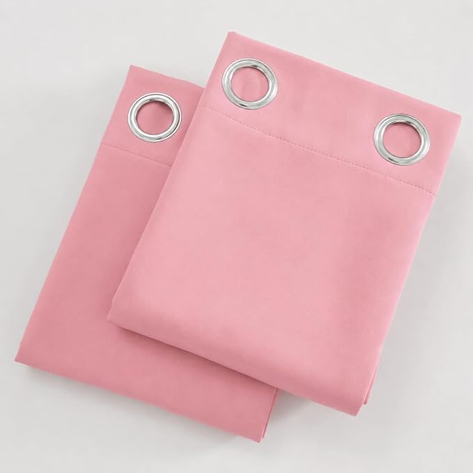 Pink Blackout Curtains 34 x 84 Inch Length/Set of 2 Curtain Panels/Thermal Insulated Room Darkening Blackout Curtains for Bedroom