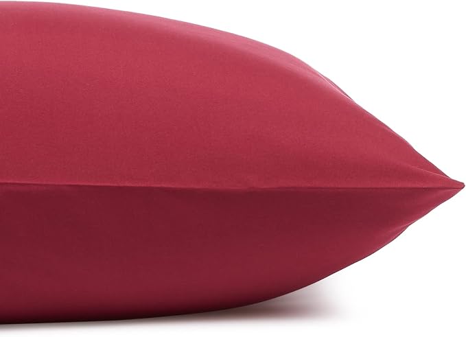 Amazon Basics Breathable Microfiber 4-Piece Bed Sheet Set, Machine Washable, Wrinkle Resistant with 14-Inch Deep Pockets, King, Burgundy, Solid