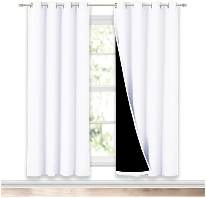 NICETOWN White Blackout Curtains for Nursery 52" Wide x 72" Long 2 Panels | 100% Blackout Full Light Blocking Drapes with Black Liner for Window, Thermal Insulated Draperies Room Darkening Decor