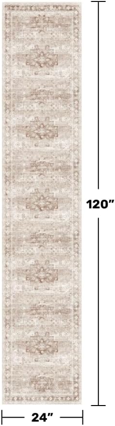 Non Slip Hallway Runner Rug - 2 x 10 Runner Rug, Washable & Waterproof Kitchen Floor Mat - Extra Long Neutral Farmhouse Boho Design Décor (2x10 Beige/Latte)