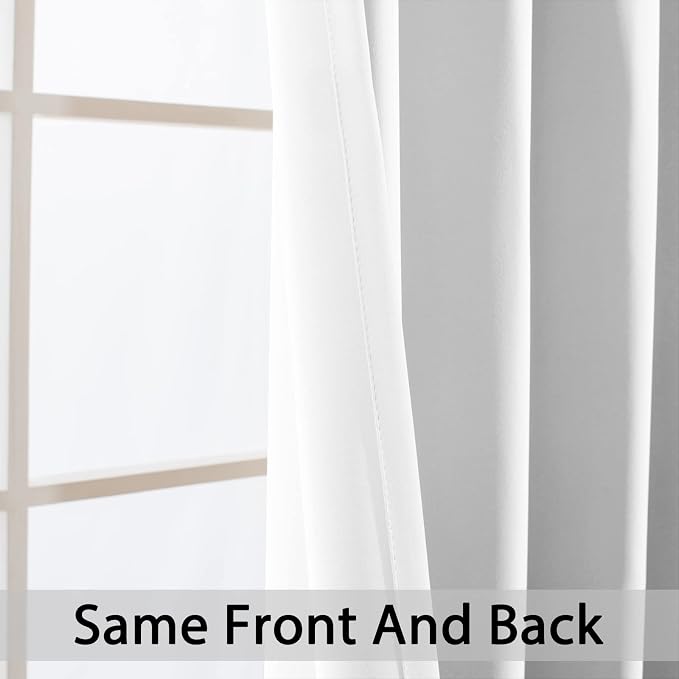 Yakamok Room Darkening Curtains 42x63 inch Length Pure White-Living Room | 2 panels,grommet blackout window treatment,thermal insulated,light blocking drapes,privacy protection,bedroom dining room