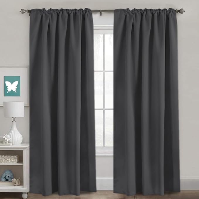 H.VERSAILTEX Blackout Curtains Thermal Insulated Window Treatment Panels Room Darkening Blackout Drapes for Living Room Back Tab/Rod Pocket Bedroom Draperies, 52 x 84 Inch, Charcoal Gray, 2 Panels