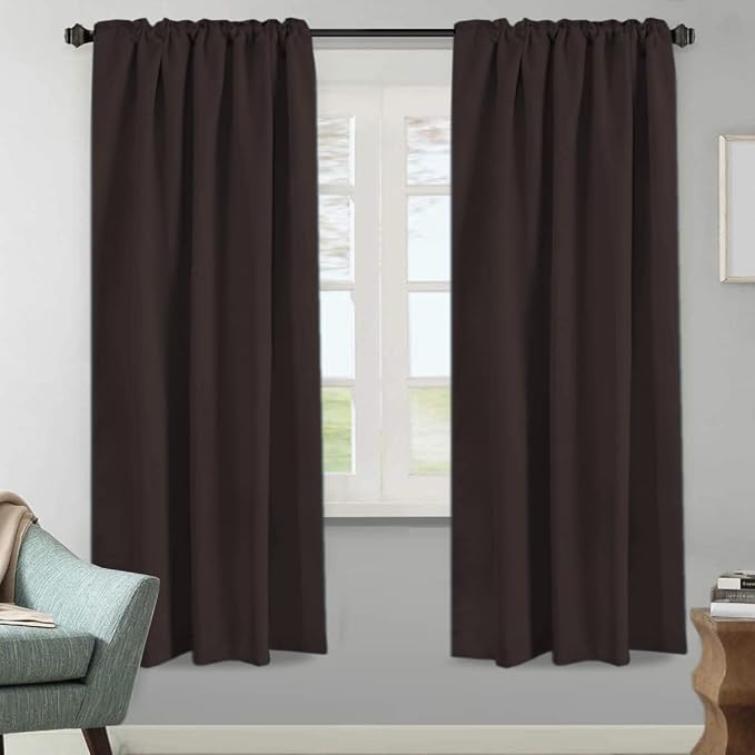 H.VERSAILTEX Blackout Curtains Thermal Insulated Window Treatment Panels Room Darkening Blackout Drapes for Living Room Back Tab/Rod Pocket Bedroom Draperies, 52 x 72 Inch, Chocolate Brown, 2 Panels