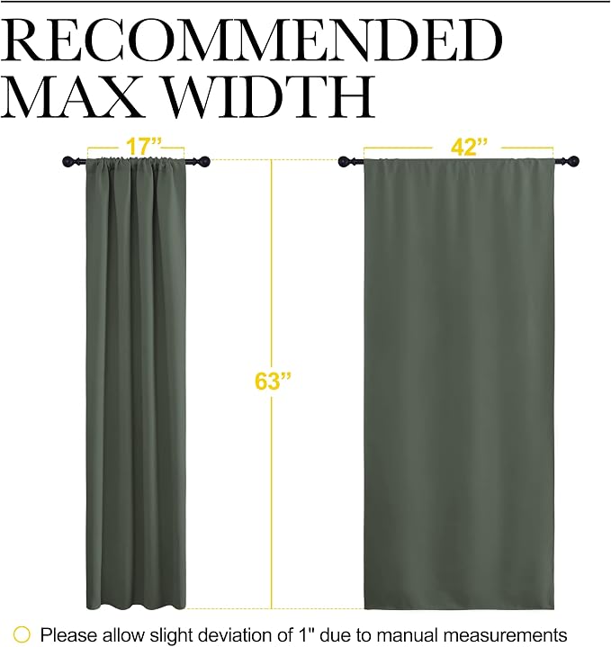 NICETOWN Dark Mallard Blackout Curtains for Kid's Room 42" x 63" 2 Panels | All Season Thermal Insulated Solid Rod Pocket Top Drapes for Bedroom Living Room Kitchen, Light Blocking Noise Reducing Decor