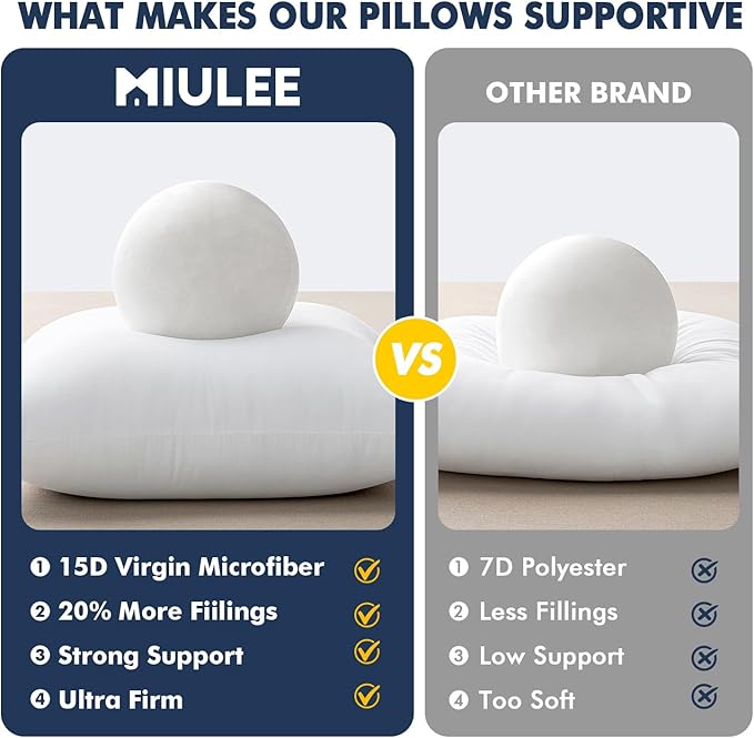 MIULEE 14x20 Throw Pillows Inserts 2 Pack, Decorative Pillows for Couch Bed | 100% Virgin Filling, Full and Fluffy, Lumbar, Back and Neck Support