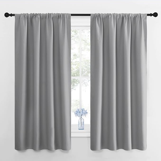 NICETOWN Silver Grey Blackout Curtains for Living Room 42" x 63" 2 Panels | Thermal Insulated Rod Pocket Drapes Draperies for Bedroom Kitchen Window, Light Blocking Noise Reducing Energy Saving Decor