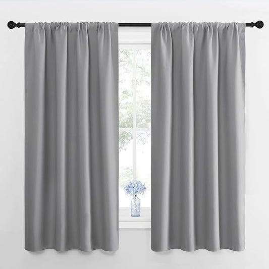NICETOWN Silver Grey Blackout Curtains for Living Room 42" x 63" 2 Panels | Thermal Insulated Rod Pocket Drapes Draperies for Bedroom Kitchen Window, Light Blocking Noise Reducing Energy Saving Decor