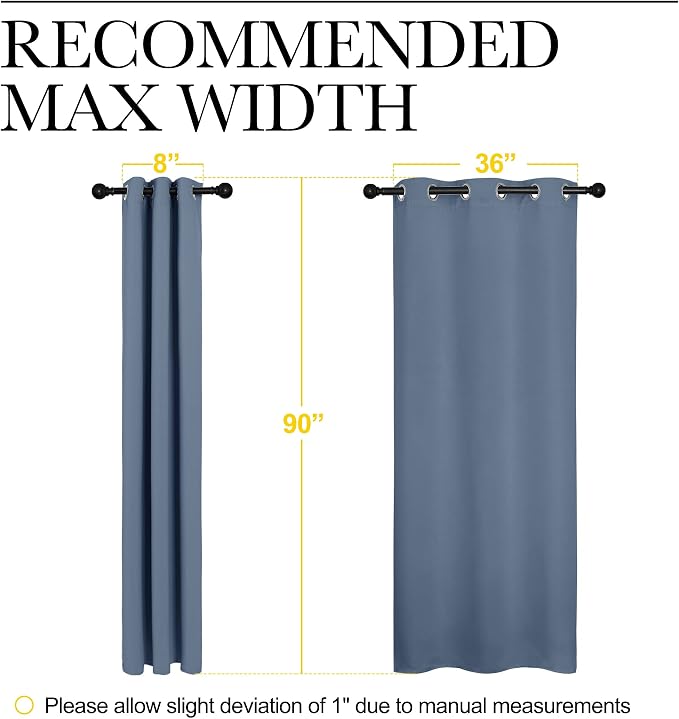 NICETOWN Living Room Blackout Curtains, 1 Pair, 42 x 90-inch, Stone Blue | 90 inches Long, Thermal Insulated Noise Reducing Curtains for Unicorn Theme Kids Room