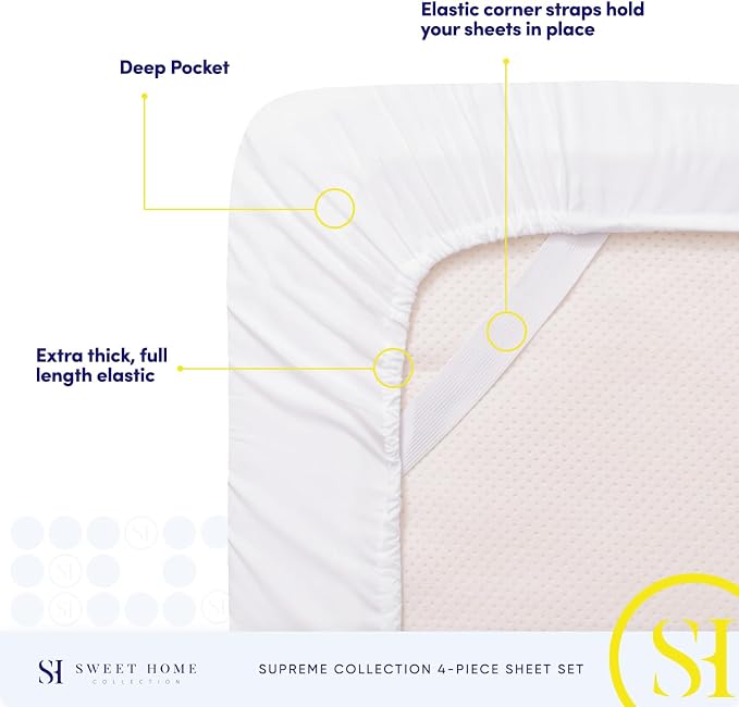 King Size Sheets - Breathable Luxury Bed Sheets with Full Elastic & Secure Corner Straps Built In - 1800 Supreme Collection Extra Soft Deep Pocket Bedding Set, Sheet Set, King, White