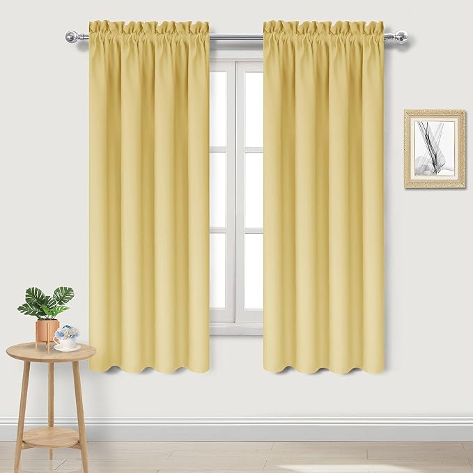 DWCN Blackout Curtains for Bedroom Living Room 38 x 63 Inch Long 2 Panels | Room Darkening, Thermal Insulated, Light Blocking, Rod Pocket Drapes, Noise Reducing Window Treatments, Light Yellow