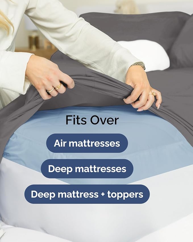Extra Deep Flex Top Split Head King Sheet Set - 6 Piece Breathable and Cooling Sheets - Hotel Luxury Bedding for Women, Men, Kids & Teens - Easy Secure Fit - Extra Deep Pockets - Dark Grey
