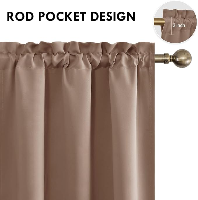 DWCN Blackout Curtains for Bedroom Living Room 38 x 45 Inch Long Khaki | 2 Panels Set, Room Darkening, Thermal Insulated, Light Blocking, Rod Pocket Drapes, Noise Reducing Window Treatments
