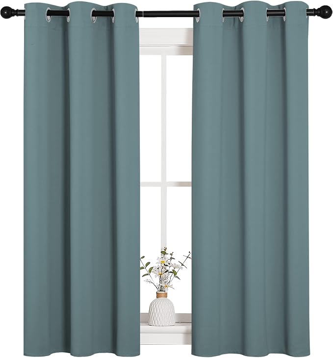NICETOWN Greyish Blue Blackout Curtains for Guest Room 34" x 54" 2 Panels | Modern Noise Reducing Thermal Insulated Privacy Room Darkening Drape Panels for Bedroom Boy's Door Small Short Window Decor