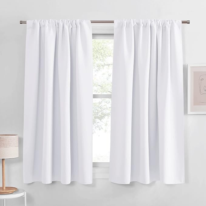 PONY DANCE Curtains 45 inch Length - Window Drapes Double Panels Home Decor Rod Pocket Curtain for Kitchen & Bedroom Privacy Protect Semi-Blackout, 42 by 45 inch, Pure White, 2 Pieces
