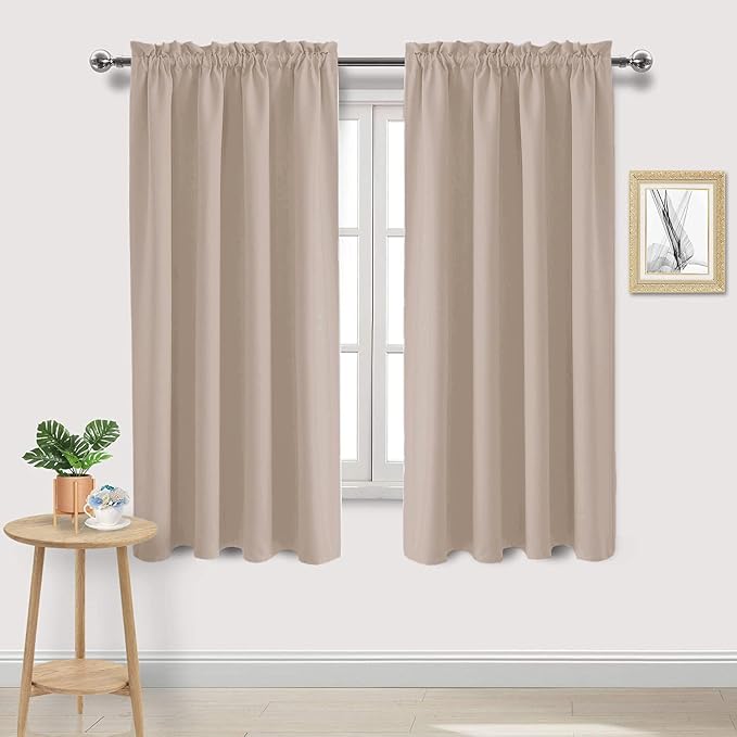 DWCN Blackout Curtains for Bedroom Living Room 52 x 63 Inch Long Camel | 2 Panels Set, Room Darkening, Thermal Insulated, Light Blocking, Rod Pocket Drapes, Noise Reducing Window Treatments