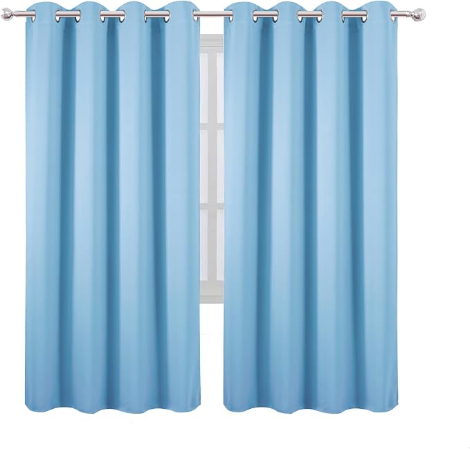 Blackout Curtains 66 x 72 Inch Long Sky Blue Curtains Set of 2 Panels Room Darkening Curtains for Bedroom and Living Room