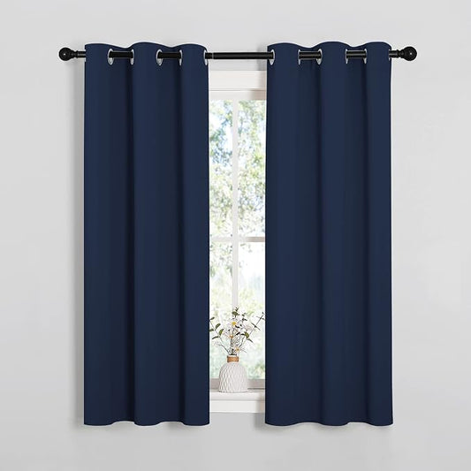 NICETOWN Navy Blackout Curtains for Window 34" Wide x 54" Long 2 Panels | Window Treatment Energy Saving Thermal Insulated Solid Grommet Drapes Draperies, Light Blocking Bedroom Living Room Decor