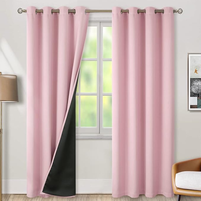 BGment Baby Pink 100% Blackout Curtains for Nursery Bedroom 84 Inch Length 2 Panels, Thermal Insulated Full Light Blocking Grommet Noise Cancelling Window Curtains for Girls Room, 52 Inch Wide Each