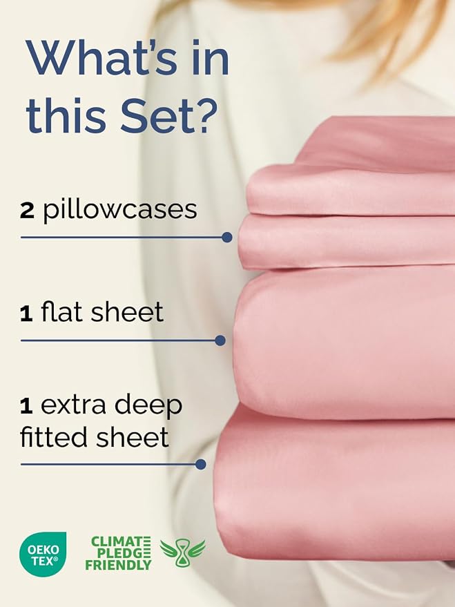 Extra Deep Queen Sheet Set - 4 Piece Breathable Cooling Sheets - Baby Pink | Easily Fits 18 to 24 inch Mattress - Ultra Soft, Wrinkle & Fade Free with Extra Deep Pockets - Comfy Hotel Luxury Bedding