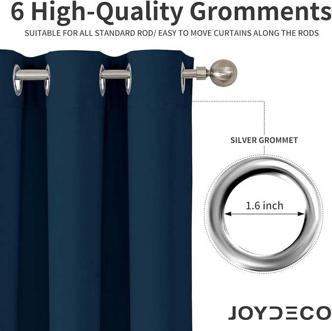 Joydeco Blackout Curtains 90 Inches Long 2 Panels Set, Thermal Insulated Long Curtains& Drapes 2 Burg, Room Darkening Drapes for Bedroom Living Room (Navy Blue, W37 x L90 Inch)
