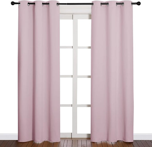 NICETOWN Baby Pink Blackout Curtains for Nursery 42" w x 84" L 2 Panels | Thermal Insulated Solid Grommet Top Drapes, Light Blocking Room Darkening Noise Reducing for Kitchen Living Room Home Decor