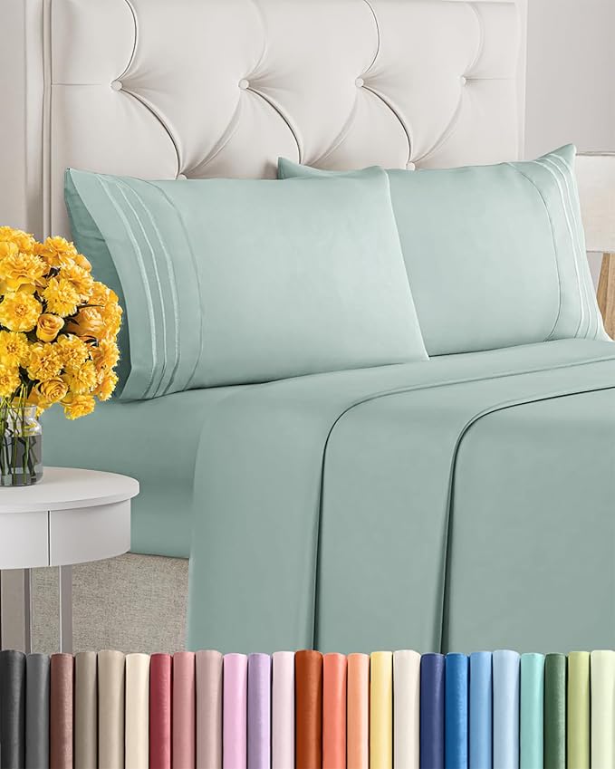 King Size 4 Piece Sheet Set - Ultra Soft & Cooling Bed Sheets - Light Teal | Fits 8 Inch to 16 inch Mattress, Wrinkle Free & Fade Resistant with Deep Pockets, Breathable, Comfy Hotel Luxury Bedding