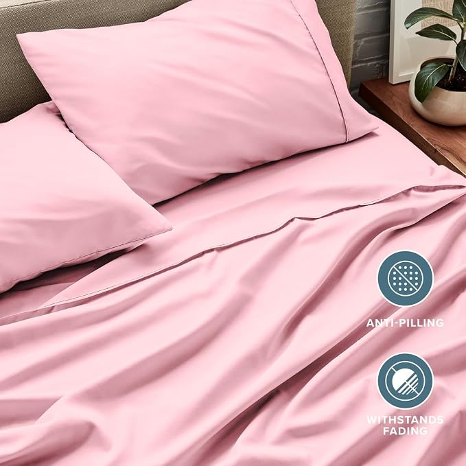 Bare Home Twin Sheet Set - 1800 Ultra-Soft (Twin, Light Pink) | Deep Pockets 6 to 15 Inches, Breathable, Hypoallergenic, Hotel Luxury, Easy Fit, Soft, All-Season